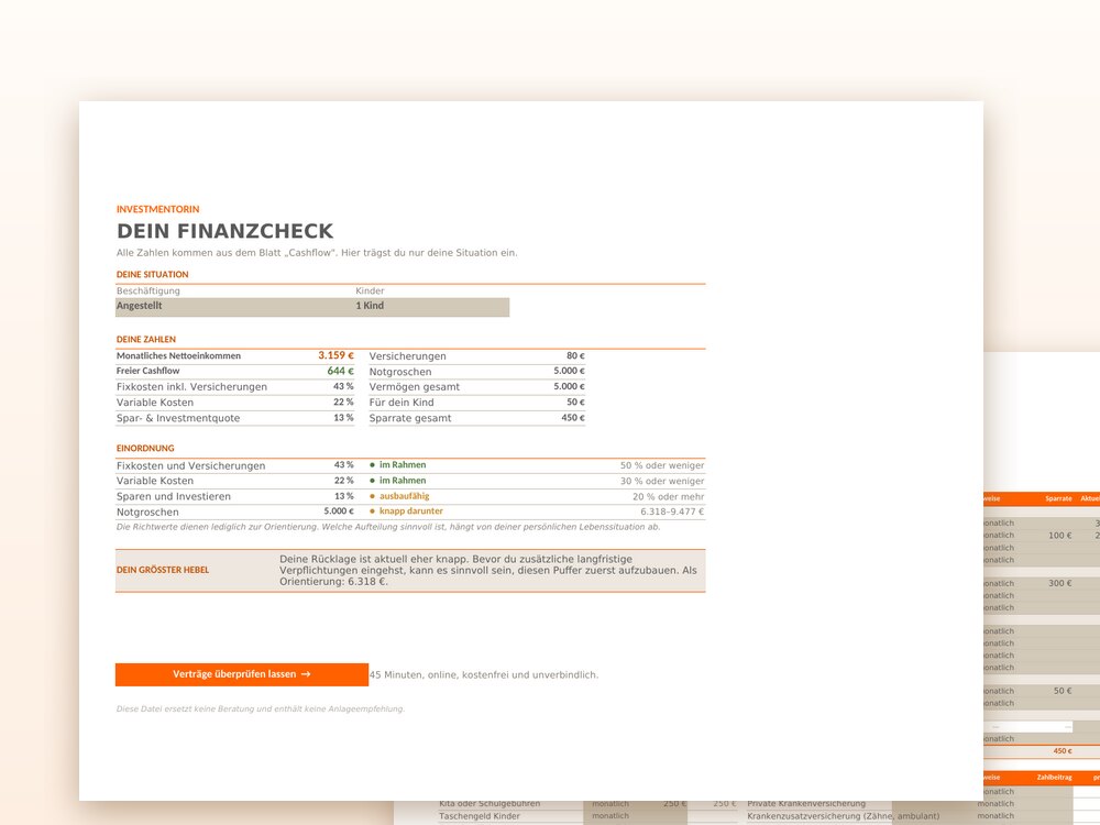 Vorschau des Cashflow-Planers